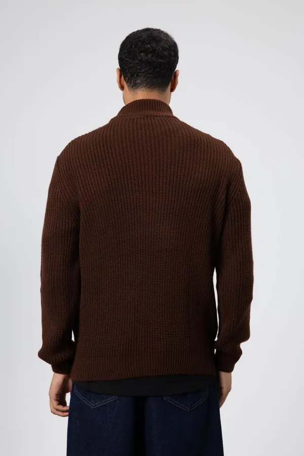 Yarım Balıkçı Yaka Triko Kazak Kahve