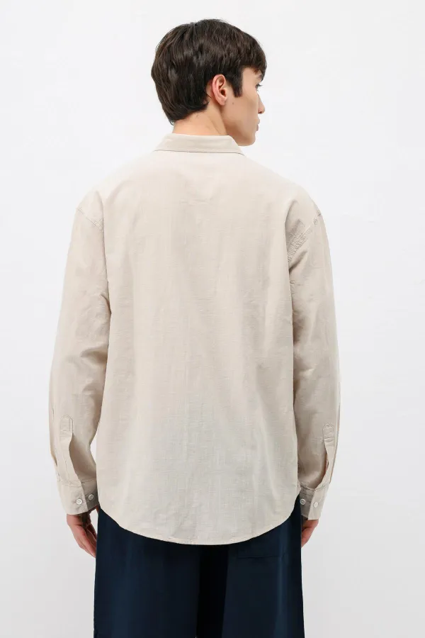 Chemise basique oversize en coton et lin beige