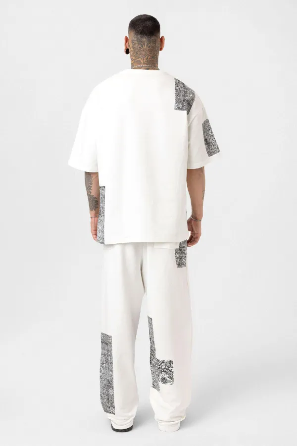 Etnik Desenli Oversize Eşofman Takım Ekru