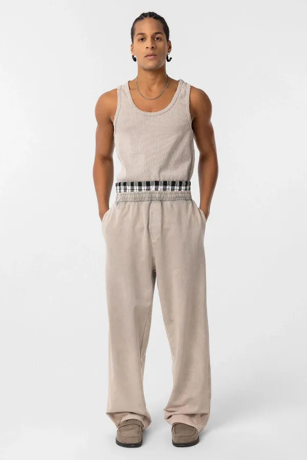 Washed Waist Detail Baggy Sweatpants with Stone