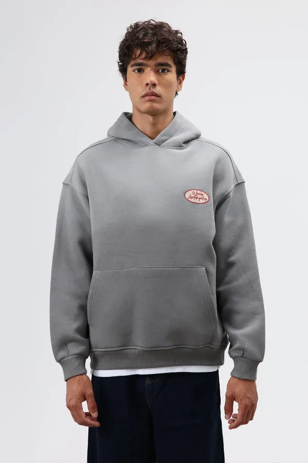 Sweat à capuche imprimé oversize, gris foncé