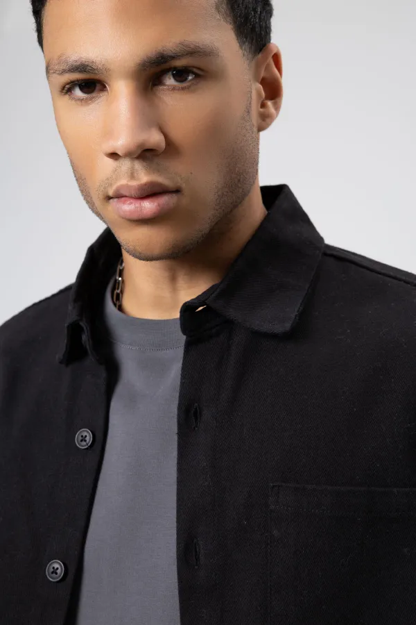 Oversize Gabardin Gömlek Ceket Siyah