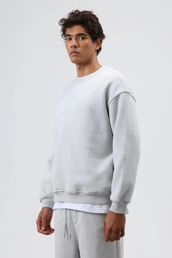 Sweat-shirt basique oversize délavé gris clair