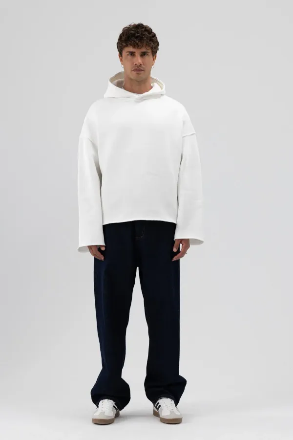 Basic Oversize Seamless Hooded Sweatshirt, Ecru