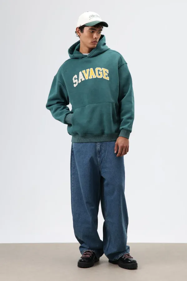 Sweat à capuche imprimé oversize, bleu marine