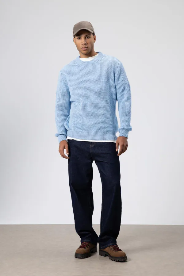 Bisiklet Yaka Oversize Triko Kazak Bebe Mavi