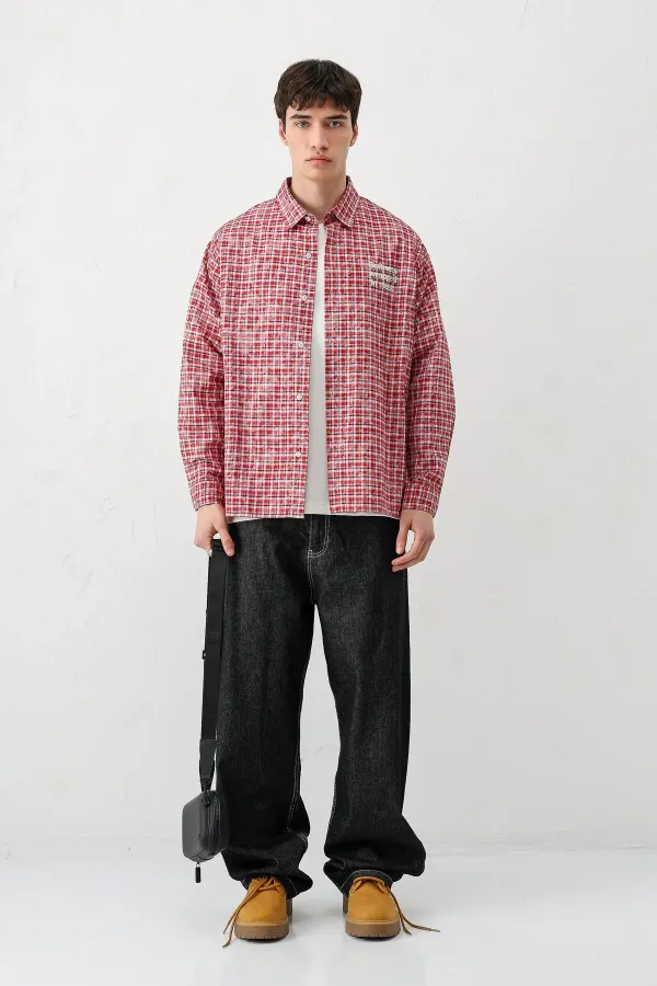 Uzun Kollu Kareli Gömlek Kırmızı