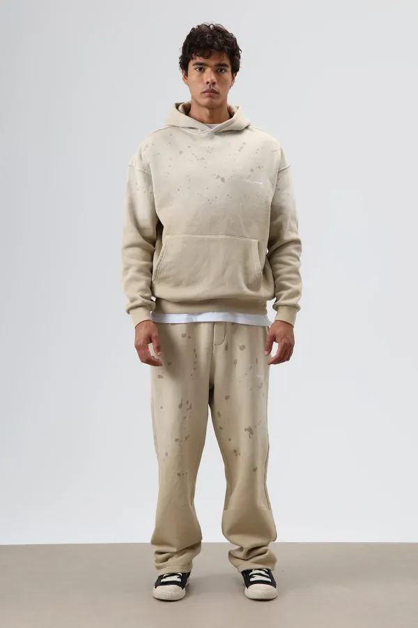 Washed Oversize Tracksuit Set Beige