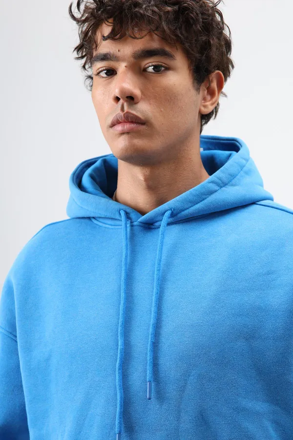 Basic Oversize Yıkamalı Hoodie Turkuaz