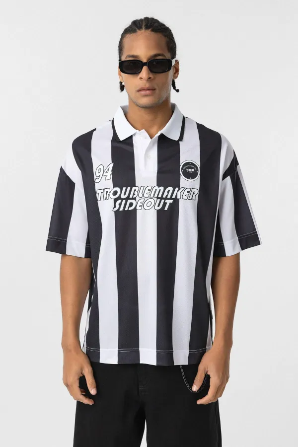 Oversize Polo Yaka Forma Tişört Siyah