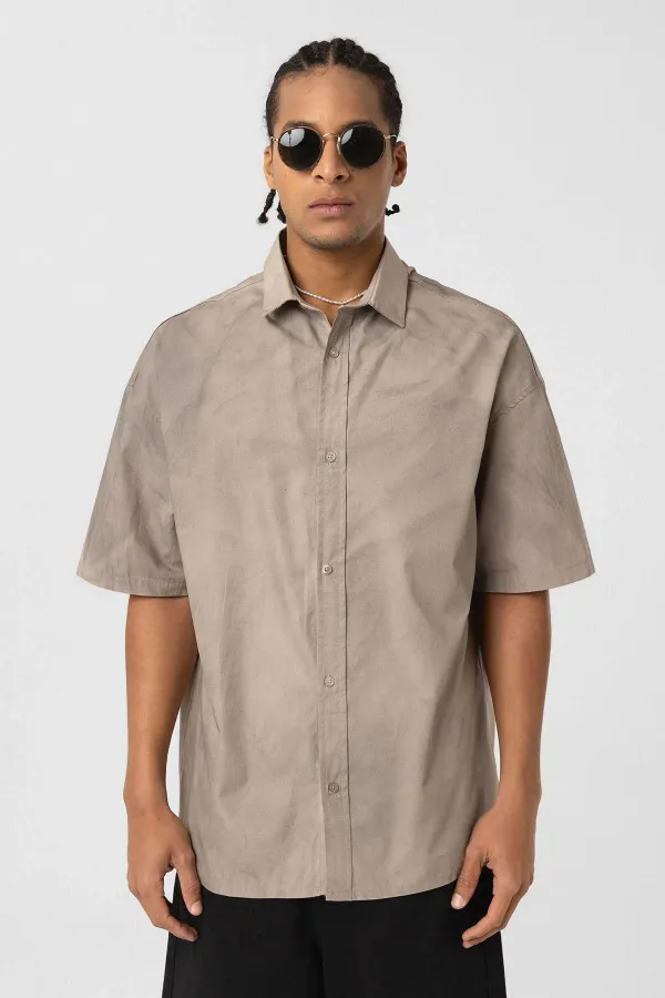 Oversize Yıkamalı Poplin Gömlek Taş