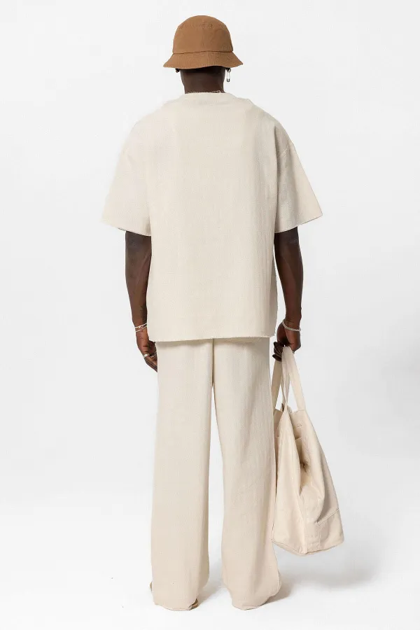 Basıc Oversize Keten Takım Bej