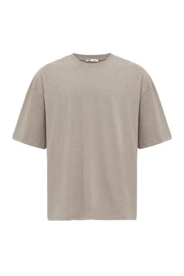 T-shirt basique oversize à col rond, couleur vison