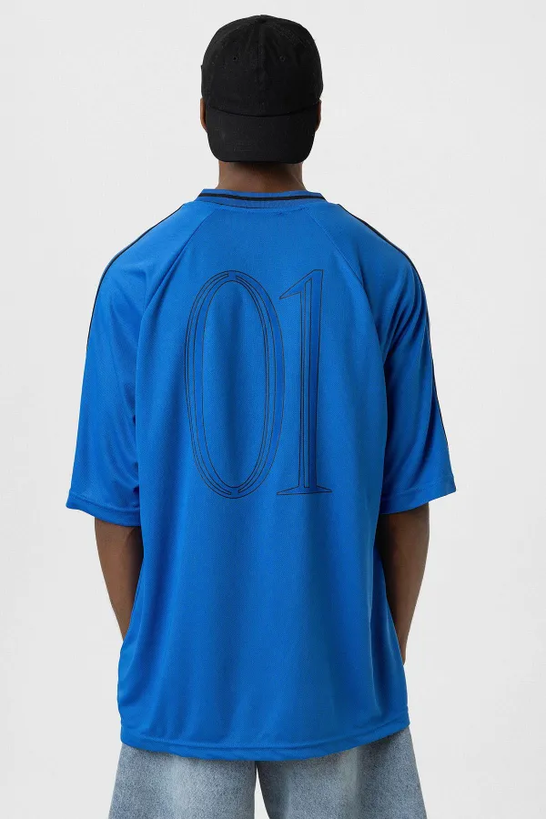 Printed Oversize Jersey T-Shirt (Navy Blue)