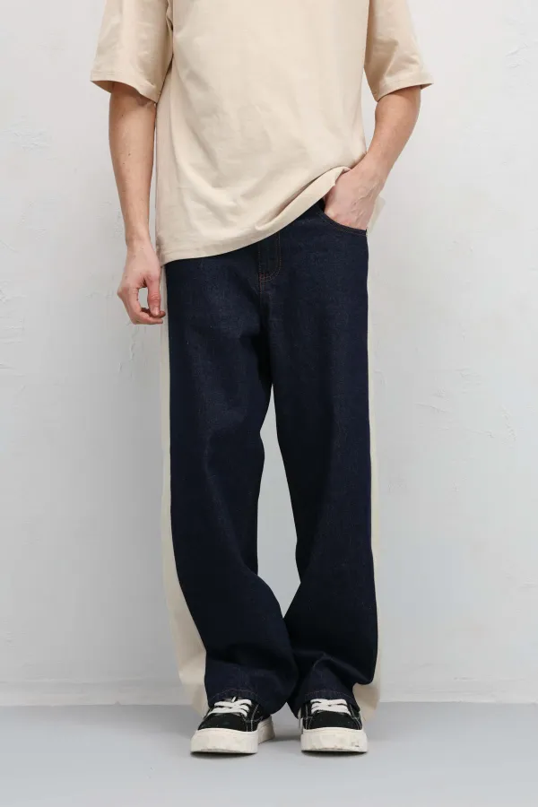 Side Stripe Baggy Fit Jeans Dark Blue