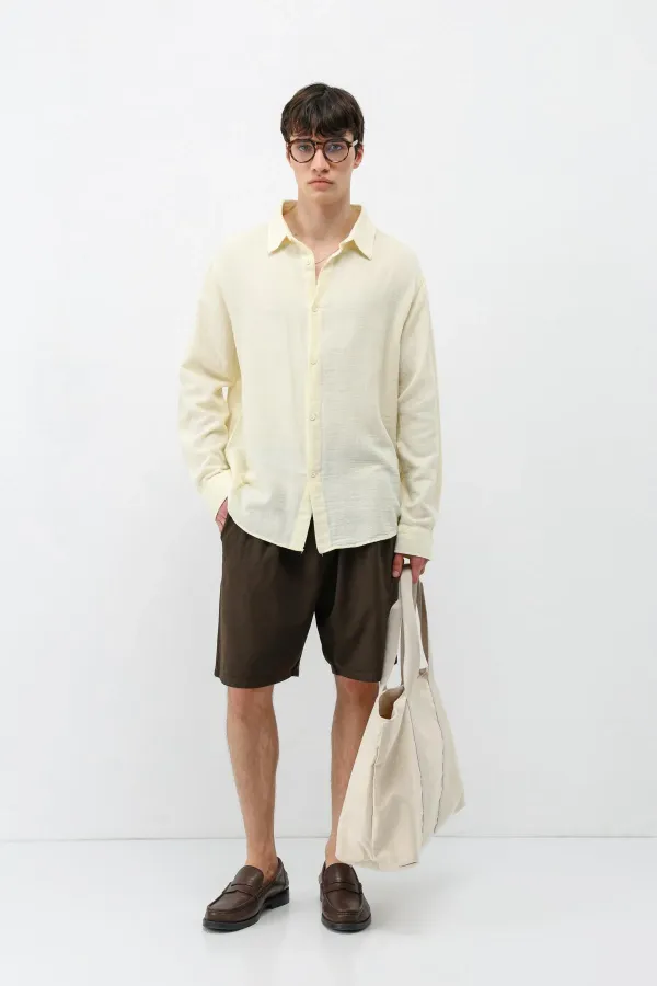 Uzun Kollu Basic Oversize Gömlek Sarı