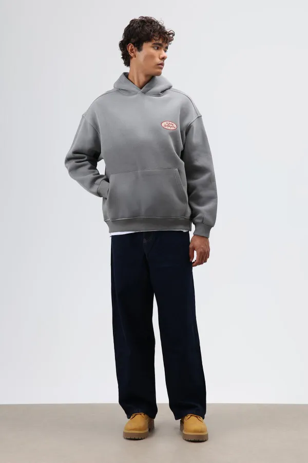 Sweat à capuche imprimé oversize, gris foncé