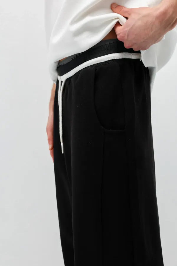 Bağcıklı Baggy Fit Eşofman Alt Siyah