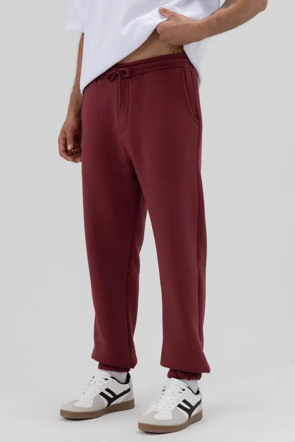 Basic Paça Lastikli Eşofman Alt Bordo