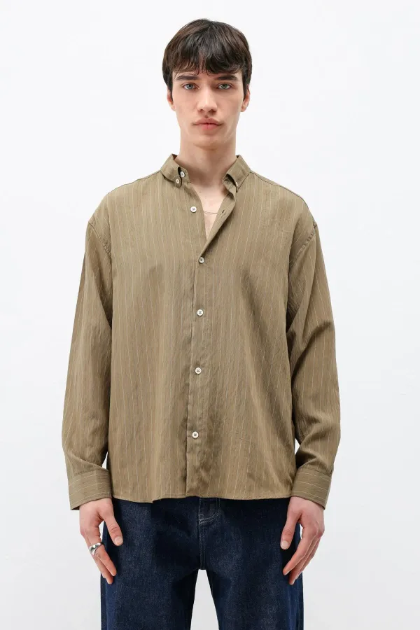 Striped Oversize Shirt Khaki