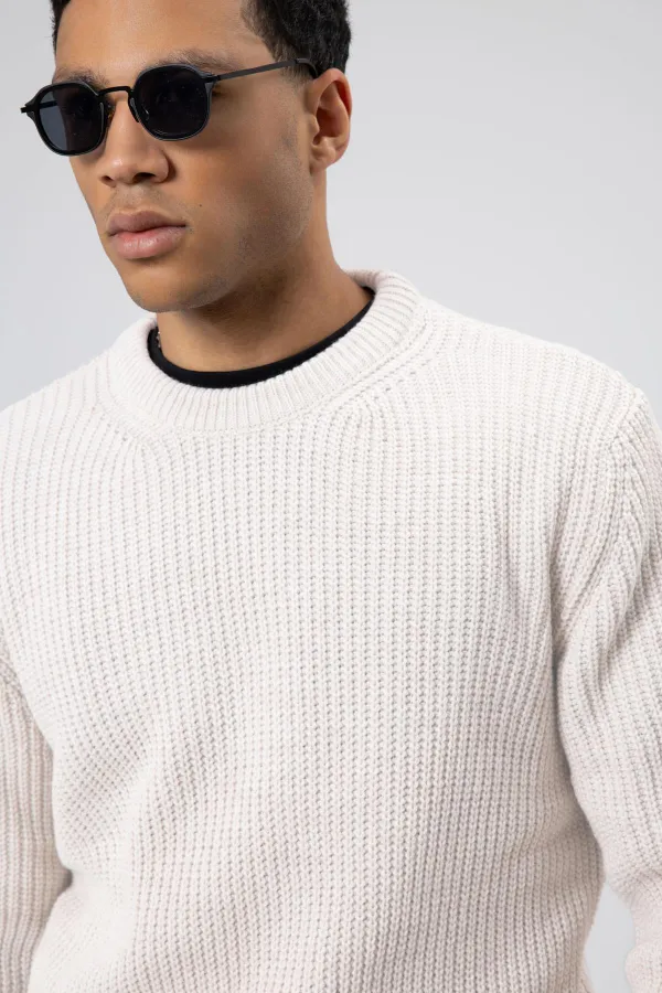 Bisiklet Yaka Oversize Triko Kazak Ekru