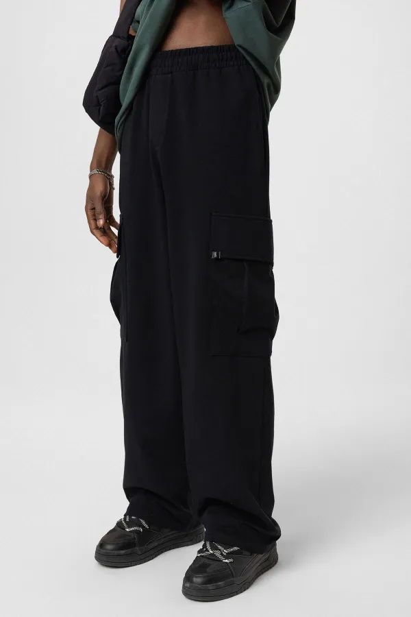 Bel Lastikli Kargo Baggy Pantolon Siyah