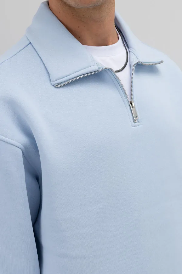 Sweat-shirt oversize à fermeture éclair et col montant bleu clair