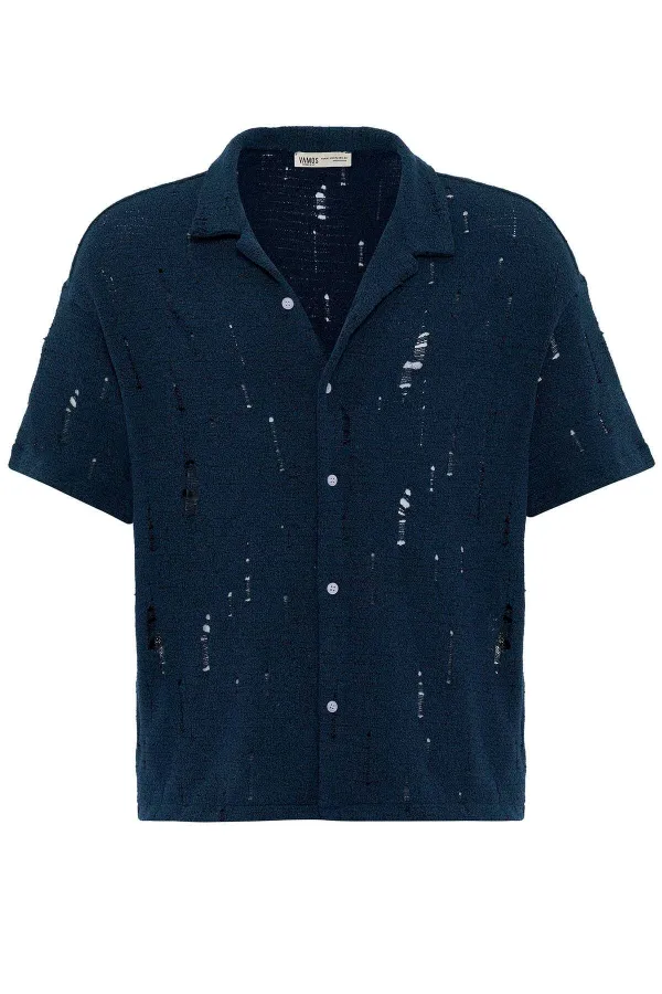 Oversize Deliklı Triko Gömlek Lacivert Oversize Deliklı Triko Gömlek Lacivert