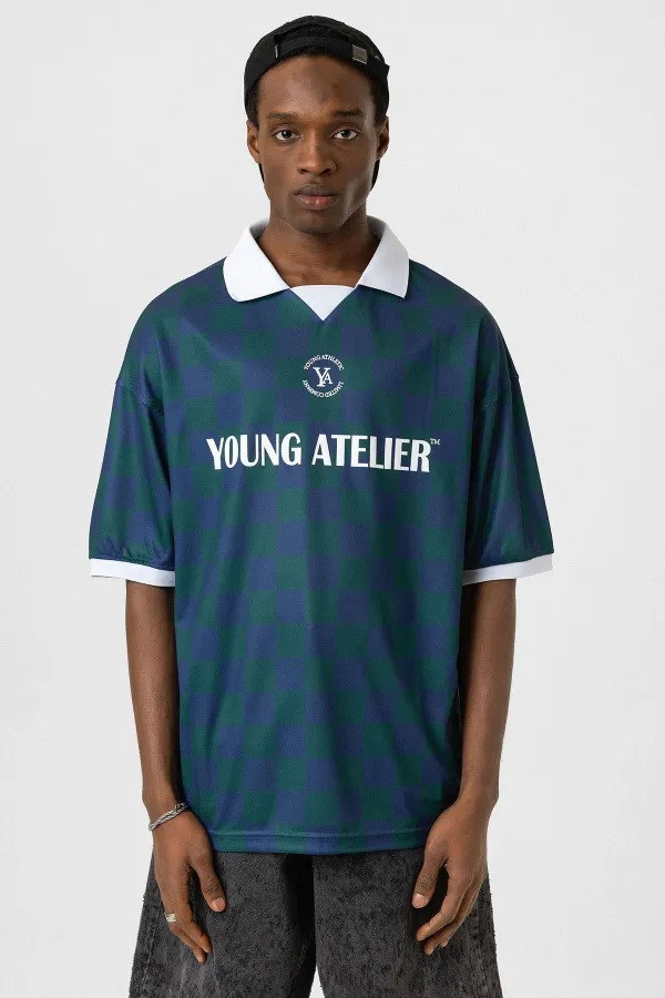 Oversize Polo Yaka Forma Tişört NEFTİ/İNDİGO