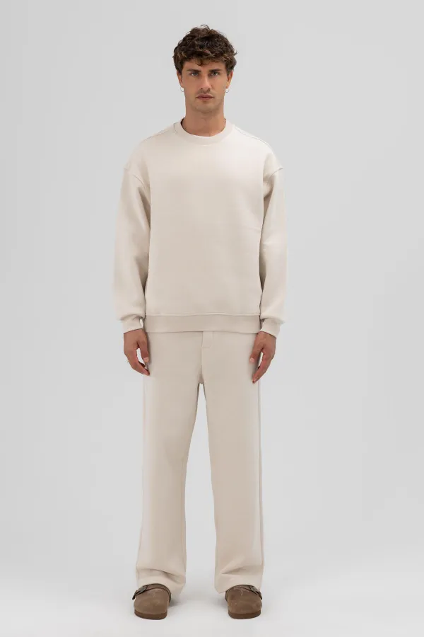 Sweat-shirt basique à col rond oversize couleur pierre