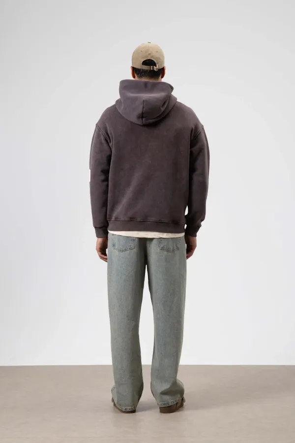 Card Detail Washed Oversize Sweatshirt Coffee