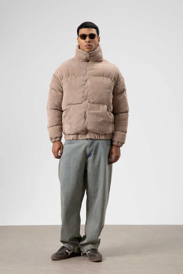 Doudoune oversize en velours beige