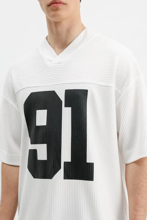 Printed Corduroy Oversize T-Shirt, Ecru