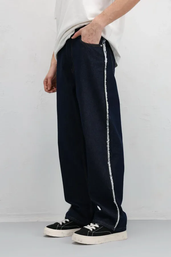 Jean ample à coutures latérales, bleu foncé