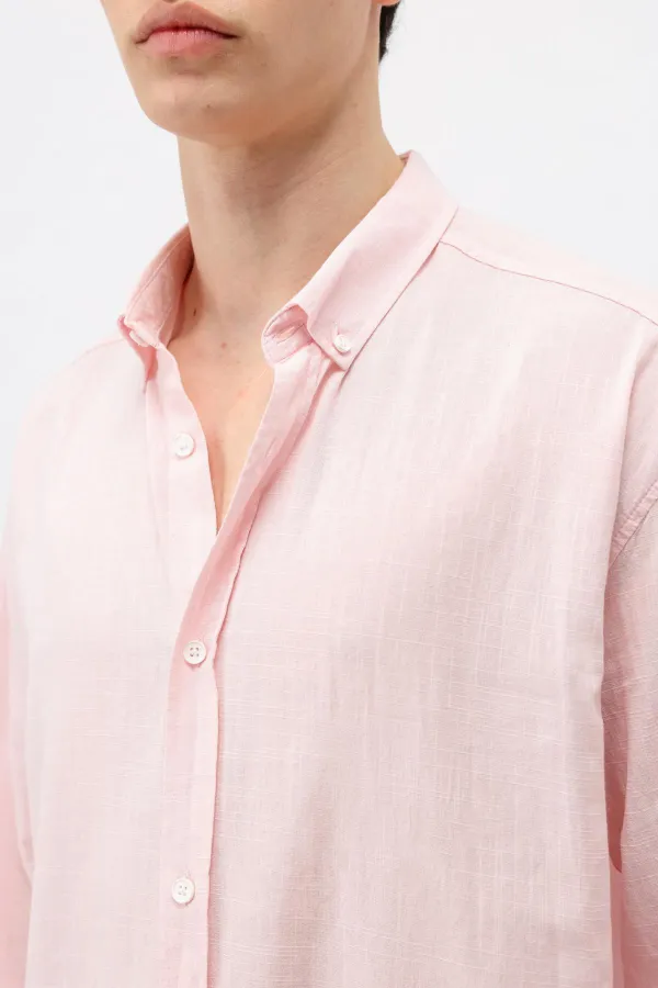 Chemise basique oversize en coton et lin rose