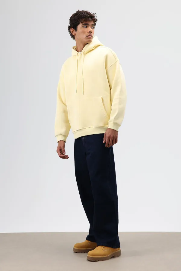 Sweat à capuche basique oversize délavé jaune
