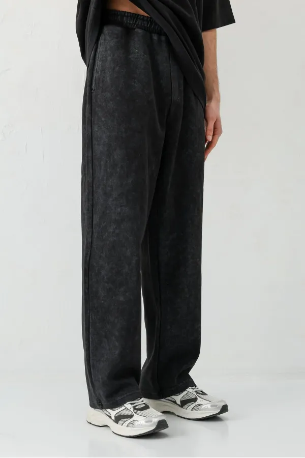 Baggy Fit Yıkamalı Eşofman Alt Siyah