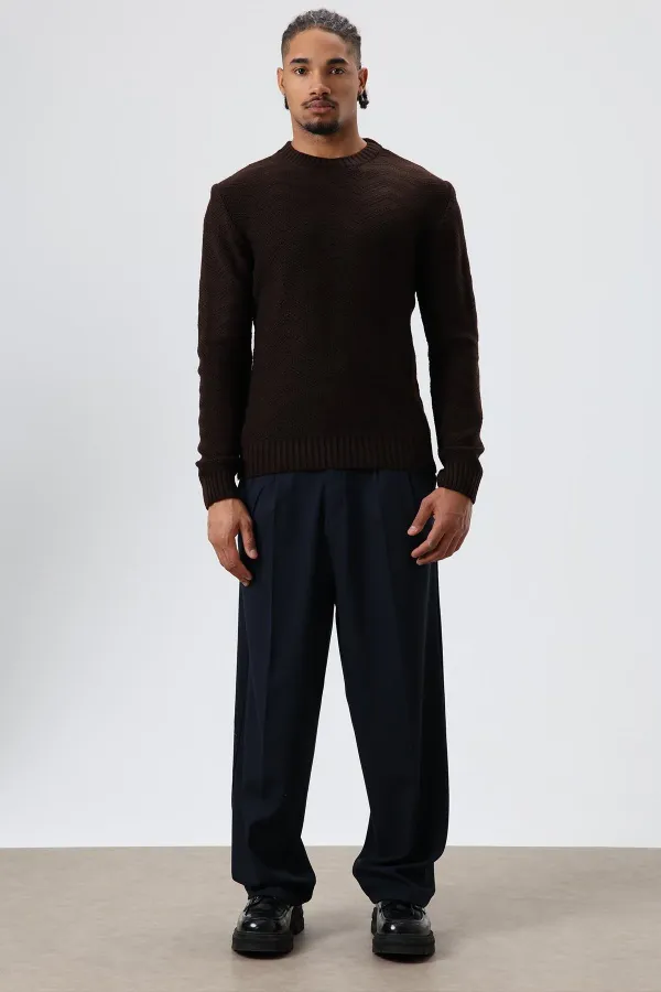 Crew Neck Oversize Knitted Sweater, Coffee