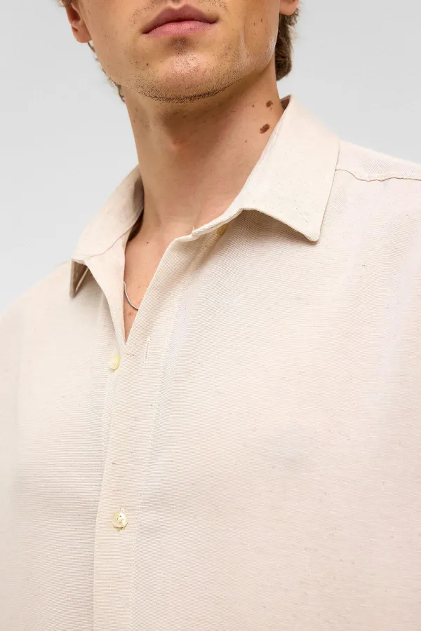 Oversize Uzun Kollu Keten Gömlek Naturel