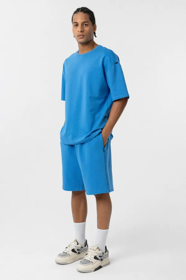 Basic Oversize Şort Takım Mavi