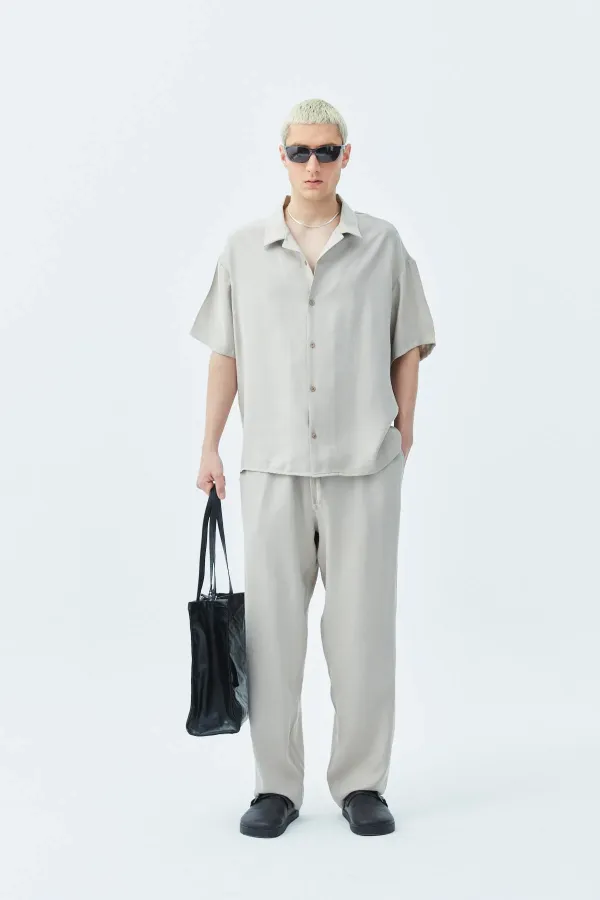 Basıc Oversize Keten Takım Bej