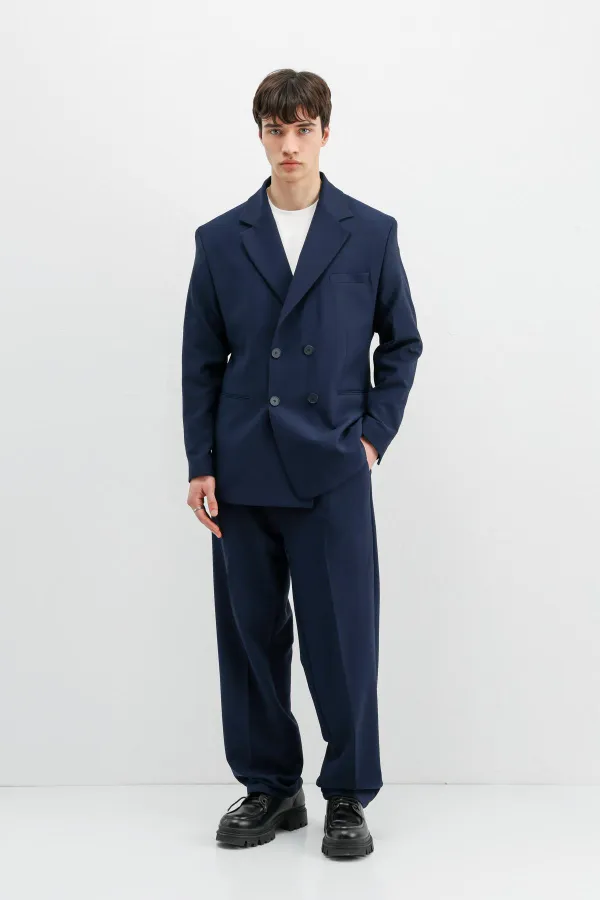 Costume croisé oversize, bleu marine