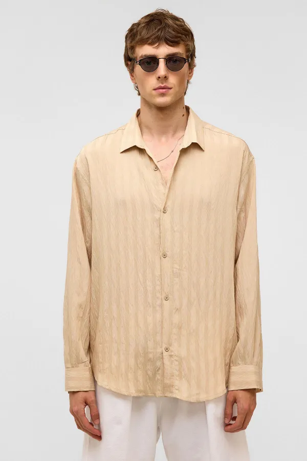 Oversize Long Sleeve Modal Fabric Shirt Stone