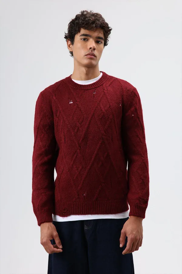 Pull oversize en maille à motifs, bordeaux