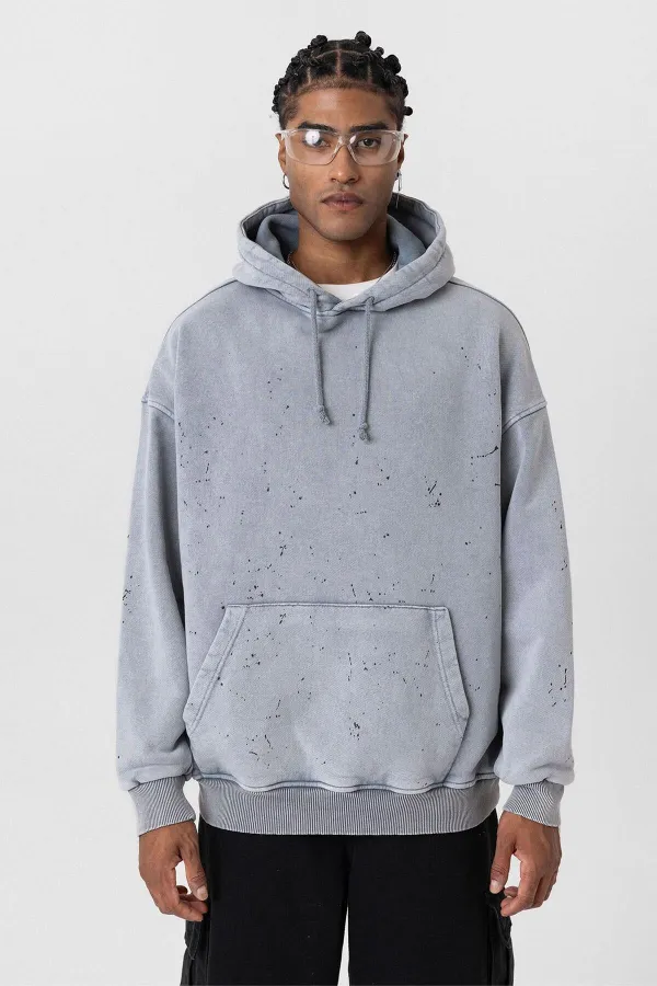 Sweat-shirt à capuche oversize gris délavé de qualité supérieure