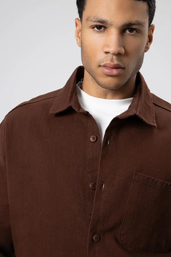 Oversize Gabardin Gömlek Ceket Kahve