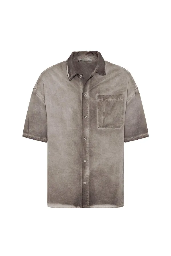 Yıkamalı Kısa Kollu Oversize Gömlek Kahve