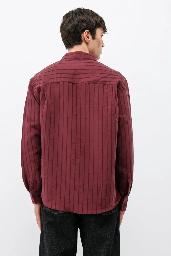 Chemise oversize rayée en modal bordeaux