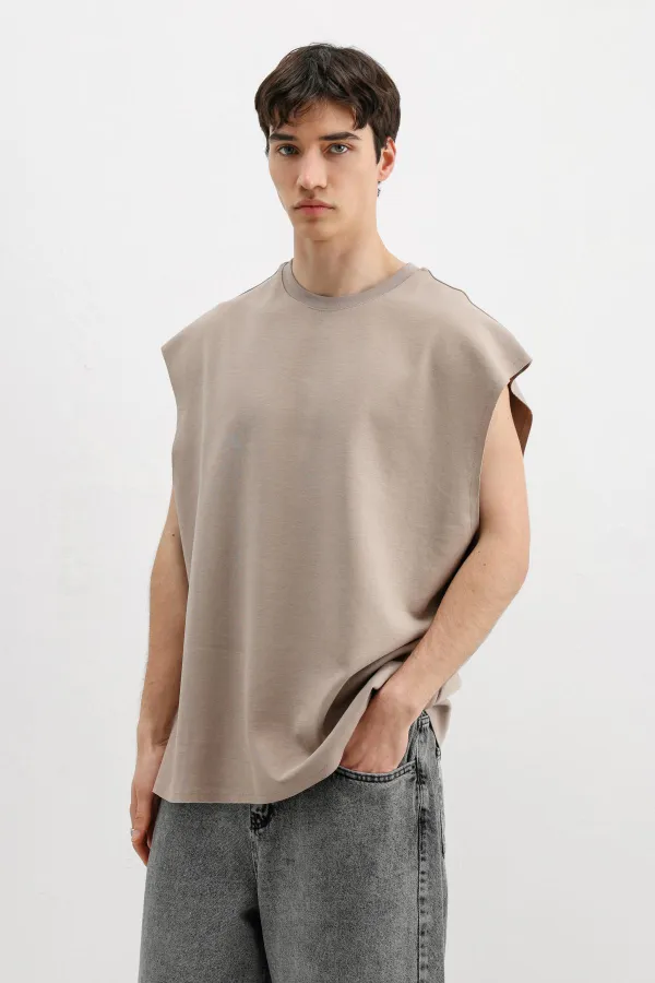 T-shirt basique oversize sans manches, couleur vison