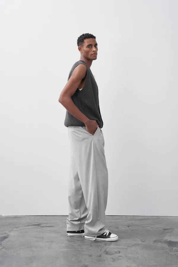 Pantalon ample en tissu, gris clair